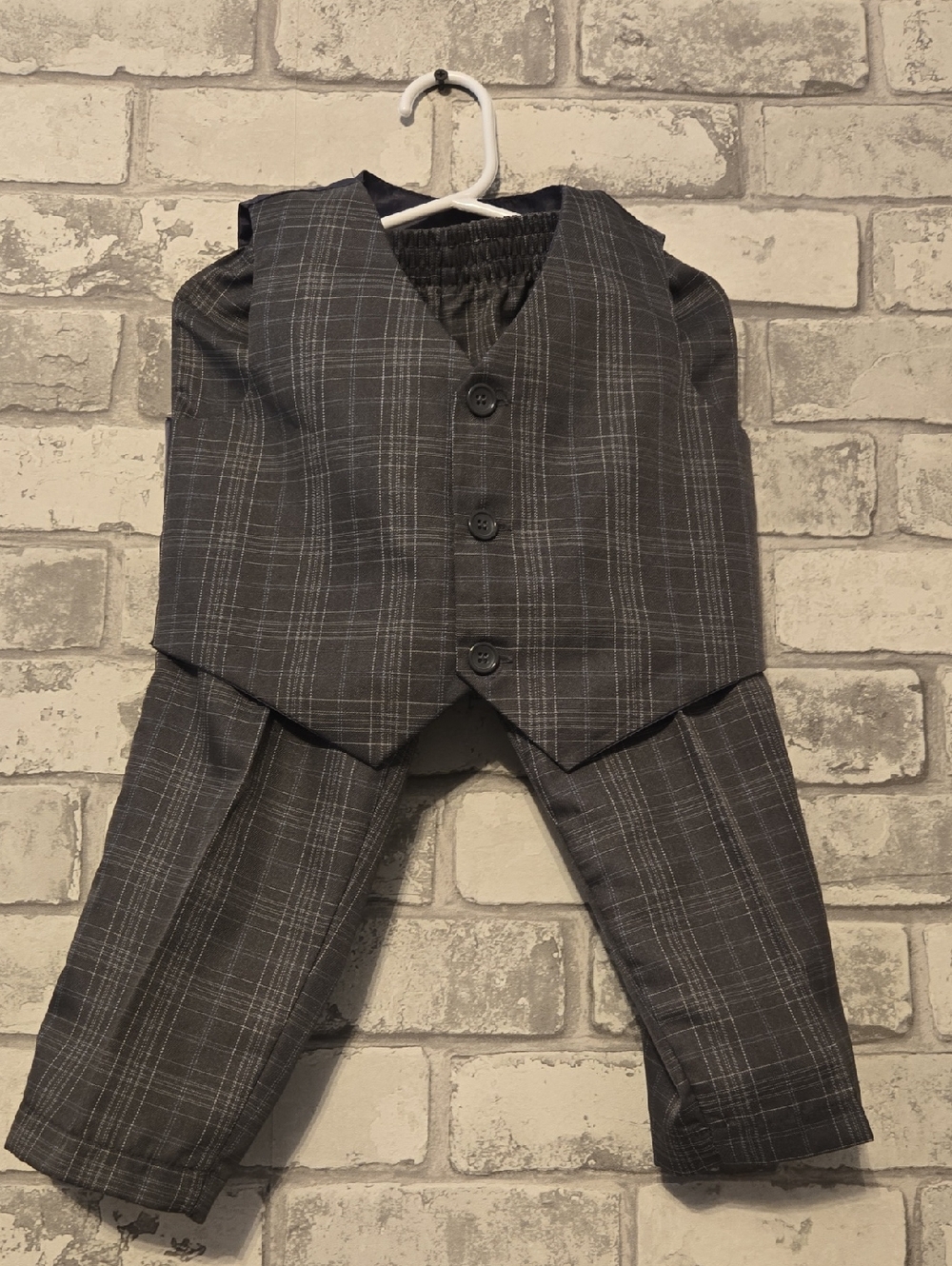 Boys Gray Plaid Vest & Pants Set